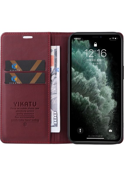 Apple iPhone 11 Pro Için Manyetik Kapatma Telefon Kılıfı, Tam Koruma Telefon Kapağı Flip Deri Cüzdan Stand-Wine Kırmızı (Yurt Dışından) fırsatları