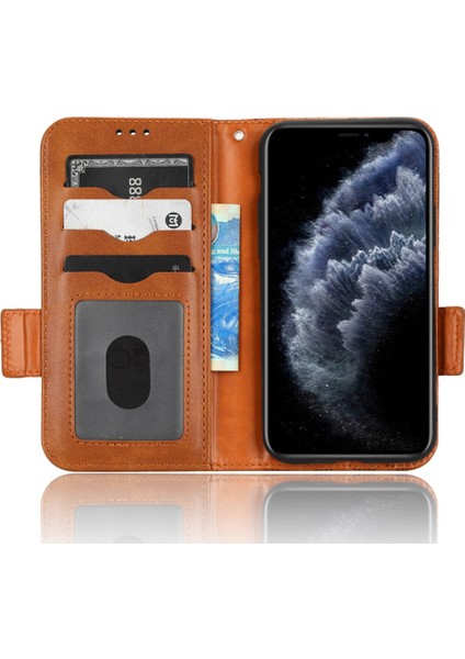 Apple iPhone 11 Pro Max, Üçgen Deseni Için Anti-Cratch Telefon Kılıfı, Strap-Brown ile Baskılı Folio Folio Flip Cüzdan Stand Pu Deri Kılıf (Yurt Dışından)