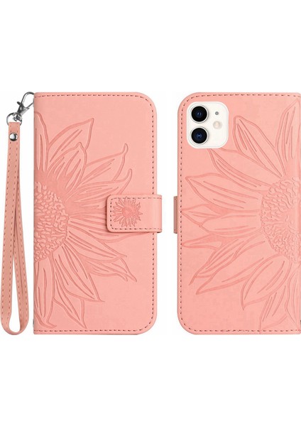 Apple iPhone 11 Için Cilt Touch Hissed Flip Telefon Kılıfı Baskılı Ayçiçeği Stand Anti-Drop Pu Deri Deri Manyetik Cüzdan Kapağı Strap-Light Pembeli (Yurt Dışından)
