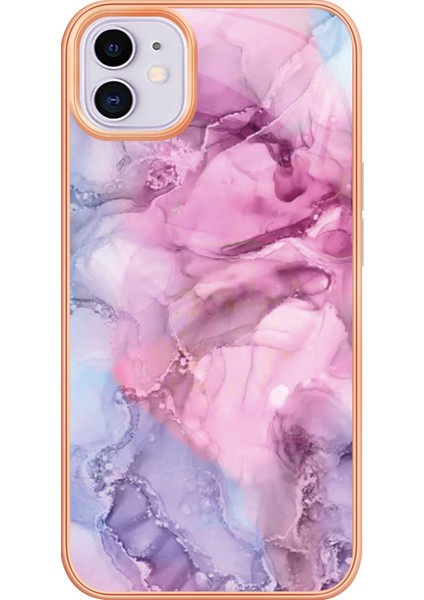 Apple iPhone 11 Yb Imd Serisi-16 Stil E Mermer Desen Kılıfı 2.0mm Tpu Elektrokaplanmış Imd Anti-Çizelge Telefon Kapağı Desteği Kablosuz Şarj Günü (Yurt Dışından)