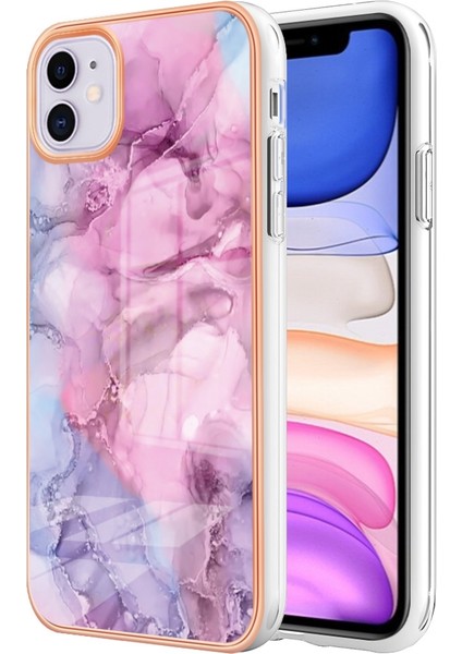 Apple iPhone 11 Yb Imd Serisi-16 Stil E Mermer Desen Kılıfı 2.0mm Tpu Elektrokaplanmış Imd Anti-Çizelge Telefon Kapağı Desteği Kablosuz Şarj Günü (Yurt Dışından)