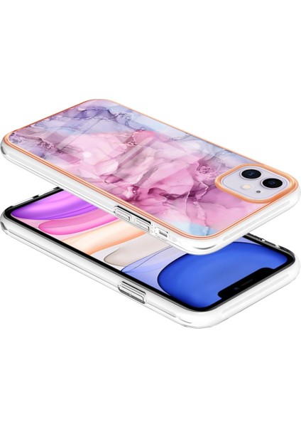 Apple iPhone 11 Yb Imd Serisi-16 Stil E Mermer Desen Kılıfı 2.0mm Tpu Elektrokaplanmış Imd Anti-Çizelge Telefon Kapağı Desteği Kablosuz Şarj Günü (Yurt Dışından)