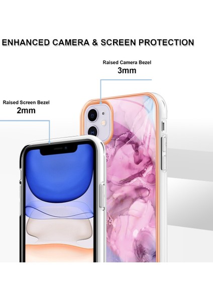 Apple iPhone 11 Yb Imd Serisi-16 Stil E Mermer Desen Kılıfı 2.0mm Tpu Elektrokaplanmış Imd Anti-Çizelge Telefon Kapağı Desteği Kablosuz Şarj Günü (Yurt Dışından)