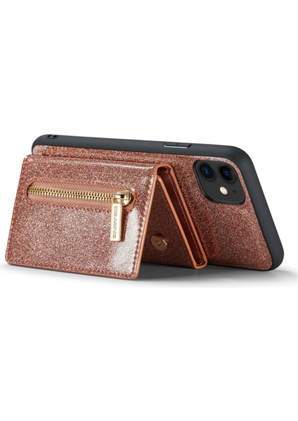 Apple iPhone 11 Fermuarı Pocket Magnicy Söndürülebilir 2-1 Arada Çıkarılabilir Telefon Kapağı Parıltılı Pu Deri Kaplamalı Pc+Tpu Kickstand Cüzdan Kılıfı Altın (Yurt Dışından) modelleri