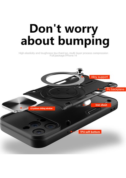Apple iPhone 11 Pro Rotatable Kickstand Koruyucu Kapak Pc+Tpu Slide Camera Lid-Silver ile Telefon Kılıfı (Yurt Dışından)
