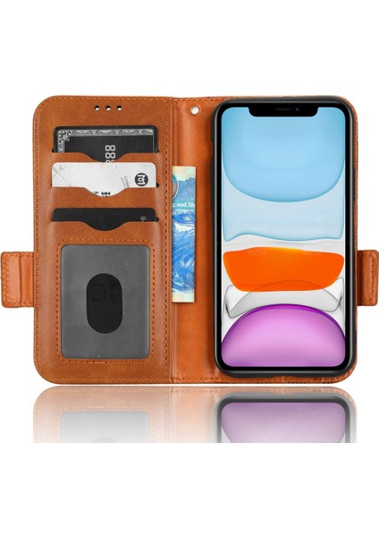 Apple iPhone 11 Için Baskılı Üçgen Desen Anti-Şok Anti-Flip Telefon Kılıfı Stand Cüzdan Pu Deri Kapak Kayış-Kahverengi (Yurt Dışından)