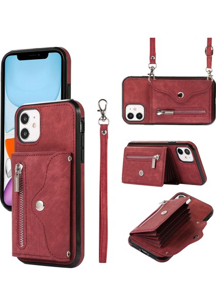 Pu Deri+Tpu Apple iPhone 11 Rfıd Engelleme Kartı Çanta Kickstand-Red ile Telefon Kılıfı (Yurt Dışından)