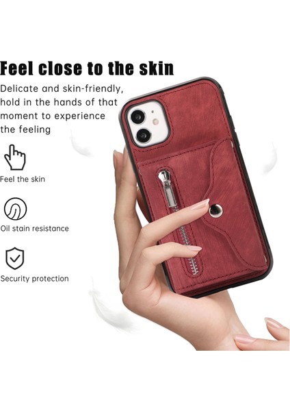 Pu Deri+Tpu Apple iPhone 11 Rfıd Engelleme Kartı Çanta Kickstand-Red ile Telefon Kılıfı (Yurt Dışından)