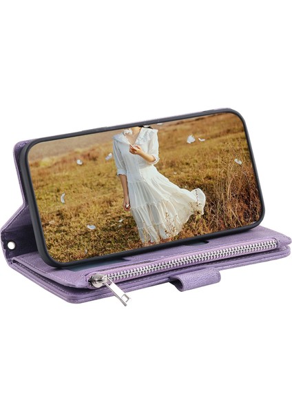 Apple iPhone 11 Pro, Rhombus Doku Pu Deri Deri Stand Cüzdan Kılıfı Bilek Kayışı ile Fermuar Cep Telefonu Kapağı (Yurt Dışından)