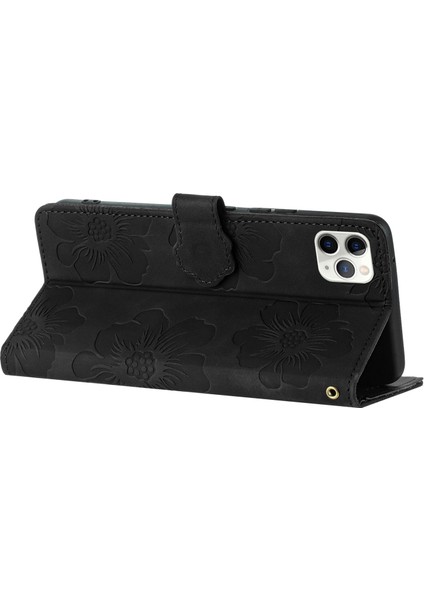 Apple iPhone 11 Pro Flowers Için Drain Flip Stand Telefon Kılıfı Pu Deri Cüzdan Şok Geçirmez Kapak Black (Yurt Dışından) fırsatları