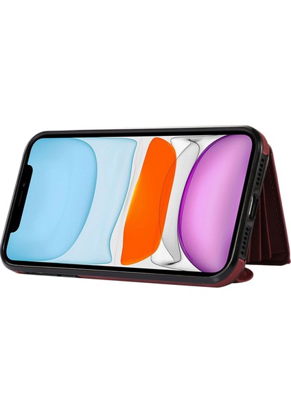 Pu Deri+Tpu Apple iPhone 11 Rfıd Engelleme Kartı Çanta Kickstand-Red ile Telefon Kılıfı (Yurt Dışından)