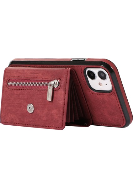 Pu Deri+Tpu Apple iPhone 11 Rfıd Engelleme Kartı Çanta Kickstand-Red ile Telefon Kılıfı (Yurt Dışından)