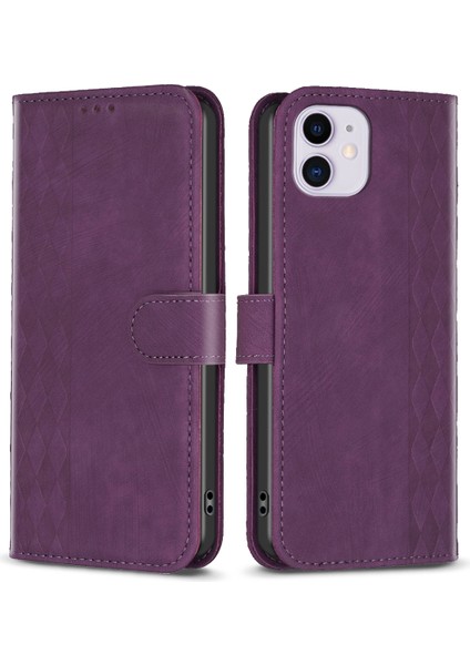Apple iPhone 11 Için Pu Deri Kapağı Bump Kanıtı Baskılı Desen Cüzdan Stand Telefon Flip Case-Purple (Yurt Dışından)