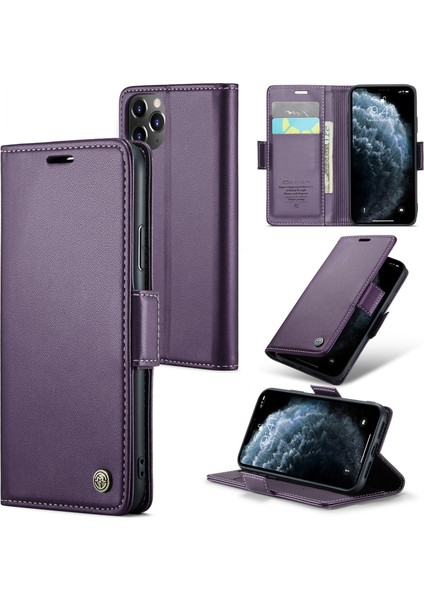 Apple iPhone 11 Pro Rfıd Engelleme Litchi Doku Cüzdan Kapak-Doğru (Yurt Dışından)