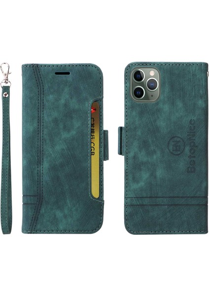 Apple iPhone 11 Pro, Baskılı Dikiş Hattı Pu Deri+Tpu Cüzdan Stand Telefon Kapağı Kayışlı Şok Geçirmez Telefon Kasası (Yurt Dışından)