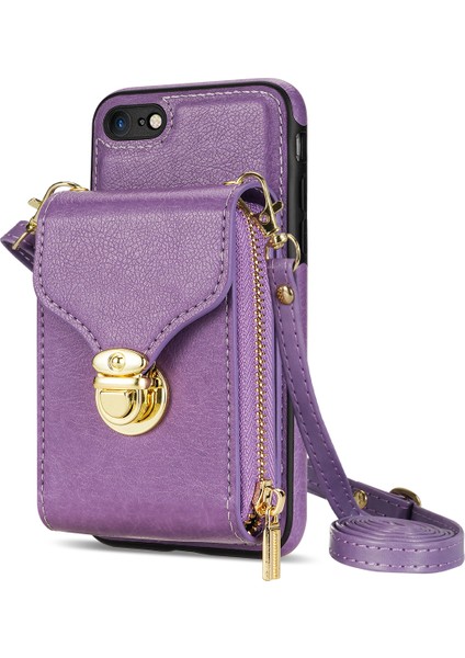 Apple iPhone 7/8pu Deri Kaplamalı Tpu Kart Yuvası Kickstand Kapak-Mor (Yurt Dışından)