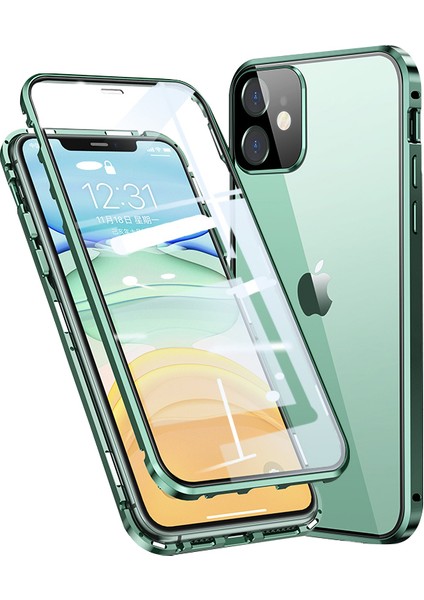 Apple iPhone 11 Için Muti-Color Anti-Cratch Manyetik Kurulum Metal Çerçeve+Temperli Cam Tam Kaplama Telefon Kapağı (Yurt Dışından)