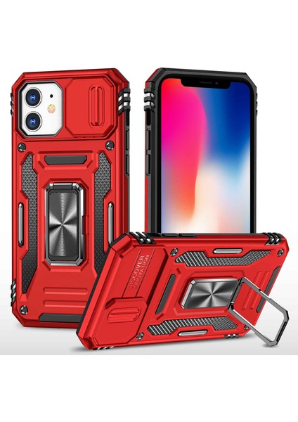 Apple iPhone 11 Için Zırh Anti-Çizik Telefon Kasası Kickstand Pc+Tpu Koruyucu Arka Kapak Slayt Kamera Kapağı (Yurt Dışından)