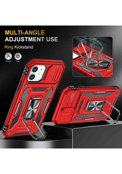 Apple iPhone 11 Için Zırh Anti-Çizik Telefon Kasası Kickstand Pc+Tpu Koruyucu Arka Kapak Slayt Kamera Kapağı (Yurt Dışından)