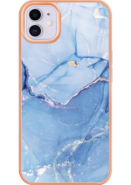 Apple iPhone 11 Yb Imd Serisi-16 Tarzı E Mermer Desen 2.0mm Tpu Elektrumanlı Imd Anti-Çizelge Telefon Kapağı Desteği Kablosuz Şarj Mavisi (Yurt Dışından)