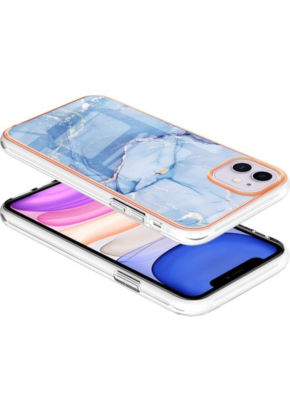 Apple iPhone 11 Yb Imd Serisi-16 Tarzı E Mermer Desen 2.0mm Tpu Elektrumanlı Imd Anti-Çizelge Telefon Kapağı Desteği Kablosuz Şarj Mavisi (Yurt Dışından) modelleri