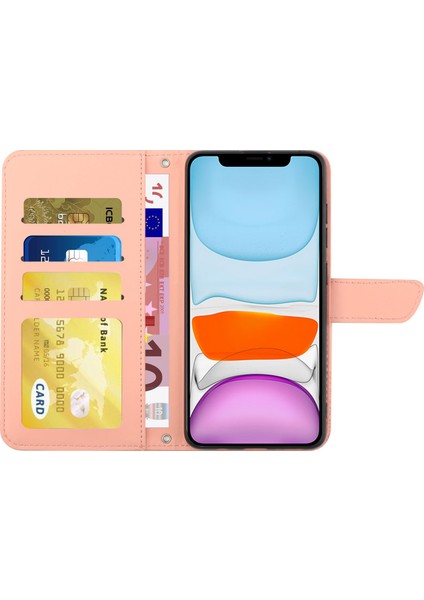 Rhinestone Dekoru Pu Deri Kapağı Apple iPhone 11 Butterflys Için Baskılı Stand Cüzdan Cilt Touch Telefon Kılıfı Omuz Kayışı (Yurt Dışından)