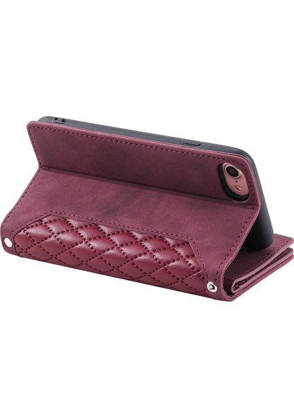 Apple iPhone 7/8 Stil Fermuarı Cep Renklemli Doku Doku Deri Cüzdan Omuz Kayışı ve El Kayışı Wine Red ile Telefon Kılıfı (Yurt Dışından) fırsatları