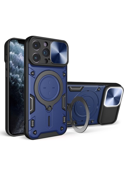 Apple iPhone 11 Pro Rotatable Kickstand Koruyucu Kapak Pc+Tpu Slide Camera Kapak-Mavi ile Telefon Kılıfı (Yurt Dışından)