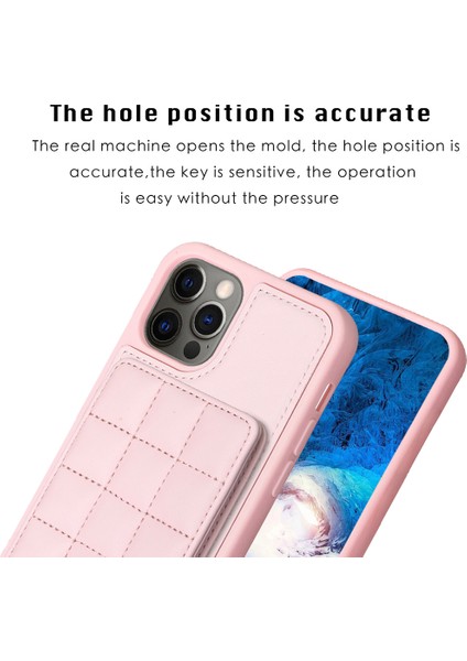 Apple iPhone 11 Için Izgara Tasarımı Pu Deri Kaplı Tpu Kasa Kartı Tutucu Kickstand Telefon Kapak-Pembe (Yurt Dışından)