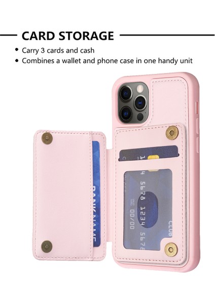 Apple iPhone 11 Için Izgara Tasarımı Pu Deri Kaplı Tpu Kasa Kartı Tutucu Kickstand Telefon Kapak-Pembe (Yurt Dışından)