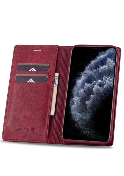 Apple iPhone 11 Pro Max Için Cep Telefonu Kapağı, Rfıd Engelleme Manyetik Otomatik Kapanış Pu Deri Telefon Cüzdan Kılıfı Stand (Yurt Dışından)