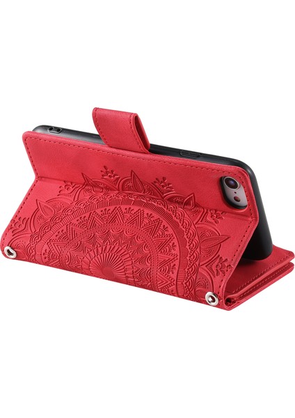 Apple iPhone 7/8 Pu Deri Fermuarı Cep Telefonu Kapağı Mandala Baskılı Stand Çok Kart Yuvası Cüzdan Kılıfı Kayış (Yurt Dışından) fırsatları