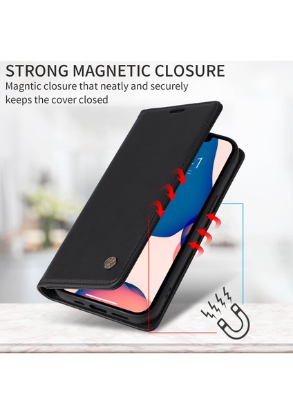Apple iPhone 11 Manyetik Otomatik Kapanış Pu Deri Tpu Damla Geçirmez Folio Flip Case-Black Için Stand Cüzdan Kılıfı (Yurt Dışından)