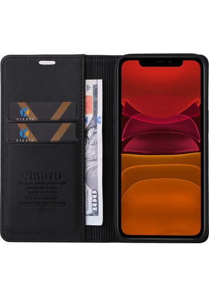 Apple iPhone 11 Manyetik Otomatik Kapanış Pu Deri Tpu Damla Geçirmez Folio Flip Case-Black Için Stand Cüzdan Kılıfı (Yurt Dışından)