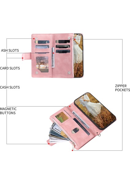 Apple iPhone 11 Için Profesyonel Çoklu Kart Yuvaları Rhombus Doku Pu Deri Fermuar Cep Stand Omuz Kayışı ve El Kayışı ile Telefon Kılıfı (Yurt Dışından)