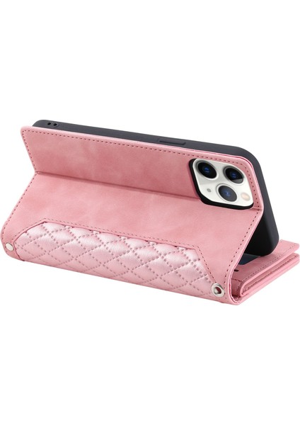 Apple iPhone 11 Için Profesyonel Çoklu Kart Yuvaları Rhombus Doku Pu Deri Fermuar Cep Stand Omuz Kayışı ve El Kayışı ile Telefon Kılıfı (Yurt Dışından)