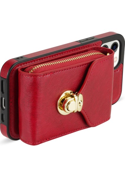 Apple iPhone 11 Pu Deri Kaplamalı Tpu Kart Yuvası Telefon Kılıf Kickstand Crossbody Fermuar Kapak Kırmızı (Yurt Dışından)