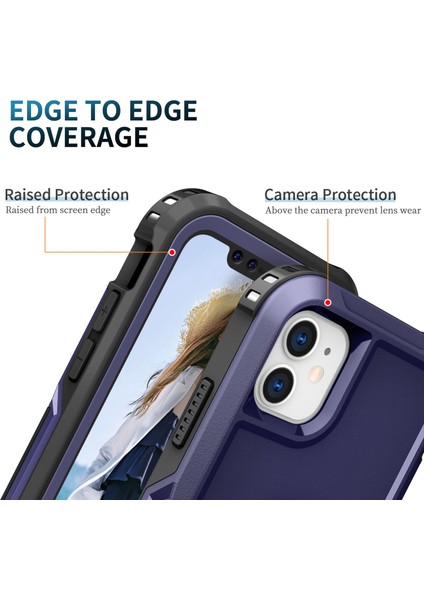 Apple iPhone 11 Damla Geçirmez Pc+Silikon Telefon Kılıfı Dönebilir Yüzük Kickstand Wear-Dayanıklı Telefon Kapak Navy Blue (Yurt Dışından) fırsatları