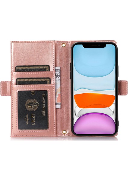 Apple iPhone 11 Fermuarı Cep Tasarımı Için Litchi Doku Telefon Kılıfı Pu Deri Flip Kapak Katlanabilir Stand Cüzdan Strap Light Mor ile (Yurt Dışından)