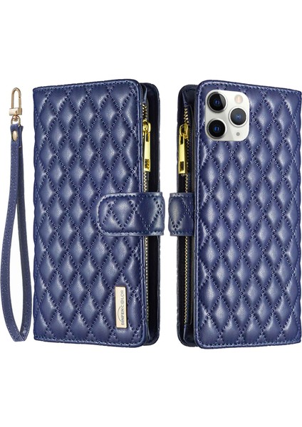 Apple iPhone 11 Için Pro Max Zipper Cep Pu Deri Stand Cüzdan Telefon Kılıfı Desresit Rhombus Desen Mat Kapak (Yurt Dışından)