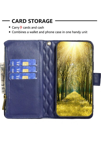Apple iPhone 11 Için Pro Max Zipper Cep Pu Deri Stand Cüzdan Telefon Kılıfı Desresit Rhombus Desen Mat Kapak (Yurt Dışından)