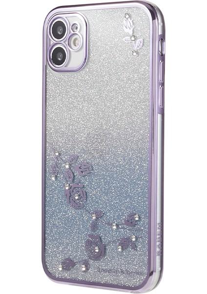 Apple iPhone 11 Çiçek Rhinestone Dekor Telefon Kapak Morası Için Elektrokaplatma Tpu Telefon Kılıfı (Yurt Dışından)