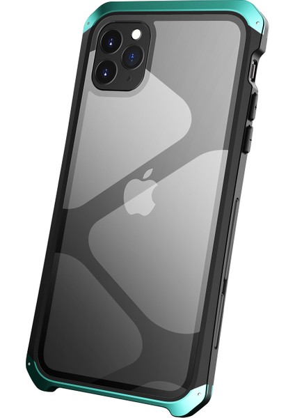 Apple iPhone 11 Için Pro Max Drop Koruma 3 Parçalı Tasarım Cep Telefon Kılıfları Metal+Temperli Cam Hibrit Arka Kapak Yeşil (Yurt Dışından)