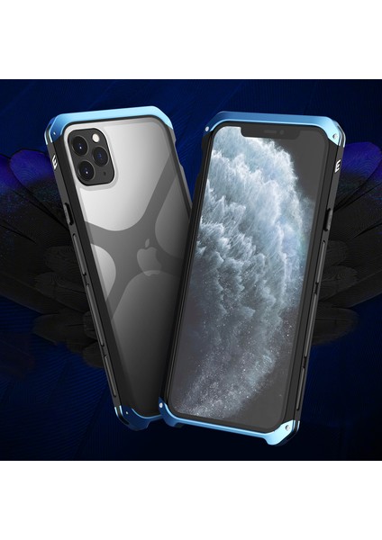 Apple iPhone 11 Için Pro Max Drop Koruma 3 Parçalı Tasarım Cep Telefon Kılıfları Metal+Temperli Cam Hibrit Arka Kapak Yeşil (Yurt Dışından)