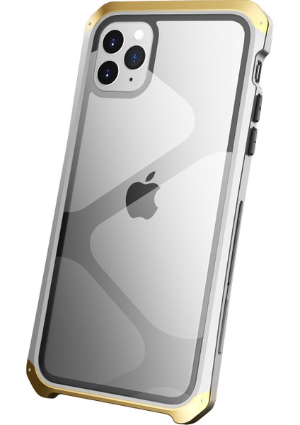 Apple iPhone 11 Için Pro Max Drop Koruma 3 Parçalı Tasarım Cep Telefon Kılıfları Metal+Temperli Cam Hibrit Arka Kapak Silver Altın (Yurt Dışından)