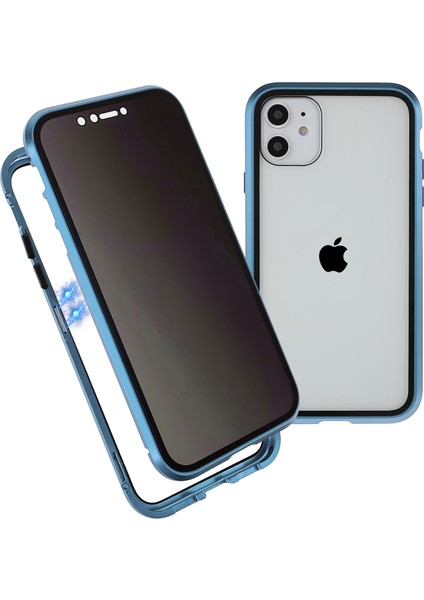 Apple iPhone 11 Anti-Peeping Manyetik Kılıf Için Çift Taraflı Temperli Cam+Mıknatıs Emilim Metal Tampon Çerçevesi Tam Vücut Koruma Kapağı (Yurt Dışından)