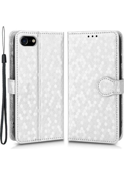 Apple iPhone Se Için Manyetik Kapanış Nokta Deseni Basılmış Telefon Kasası Pu Deri Cüzdan Standı Tasarım Kapağı Kayış-Silver (Yurt Dışından)