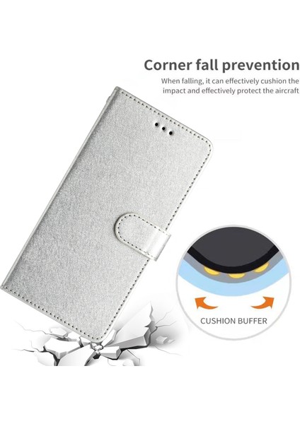 Apple iPhone 11 Için Flip Kılıfı Maksimum Ipek Doku Pu Deri Deri Deri Deri Telefon Katlanabilir Stand Kapağı Bilek Kayış-Silver (Yurt Dışından)