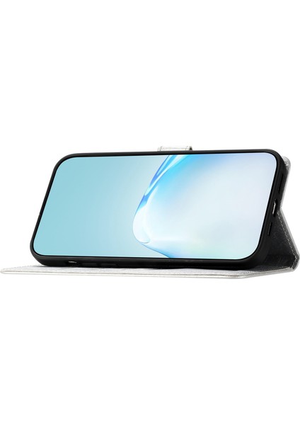 Apple iPhone 11 Için Flip Kılıfı Maksimum Ipek Doku Pu Deri Deri Deri Deri Telefon Katlanabilir Stand Kapağı Bilek Kayış-Silver (Yurt Dışından)