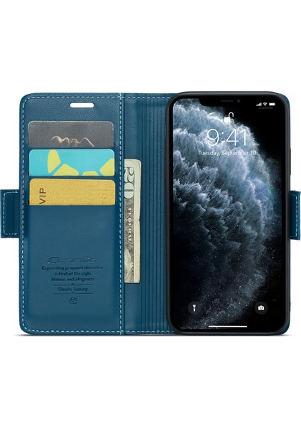 Apple iPhone 11 Pro Max Case Anti-Drop Pu Deri Kapak Rfıd Engelleme Cüzdan Telefon Kabuk Mavisi (Yurt Dışından)